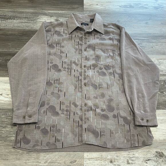 Pronti Collection by Phita Brown Tan White Mens XXL Stripes Dots Button Up Shirt - Picture 1 of 9